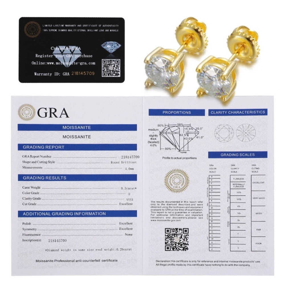 CERTIFIED 0.3 CT D Color Moissanite Stamped 925 sterling silver Stud Earrings - Picture 11 of 12